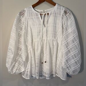 Entro Peplum Tie Front Blouse with Bishop Sleeves - Size S